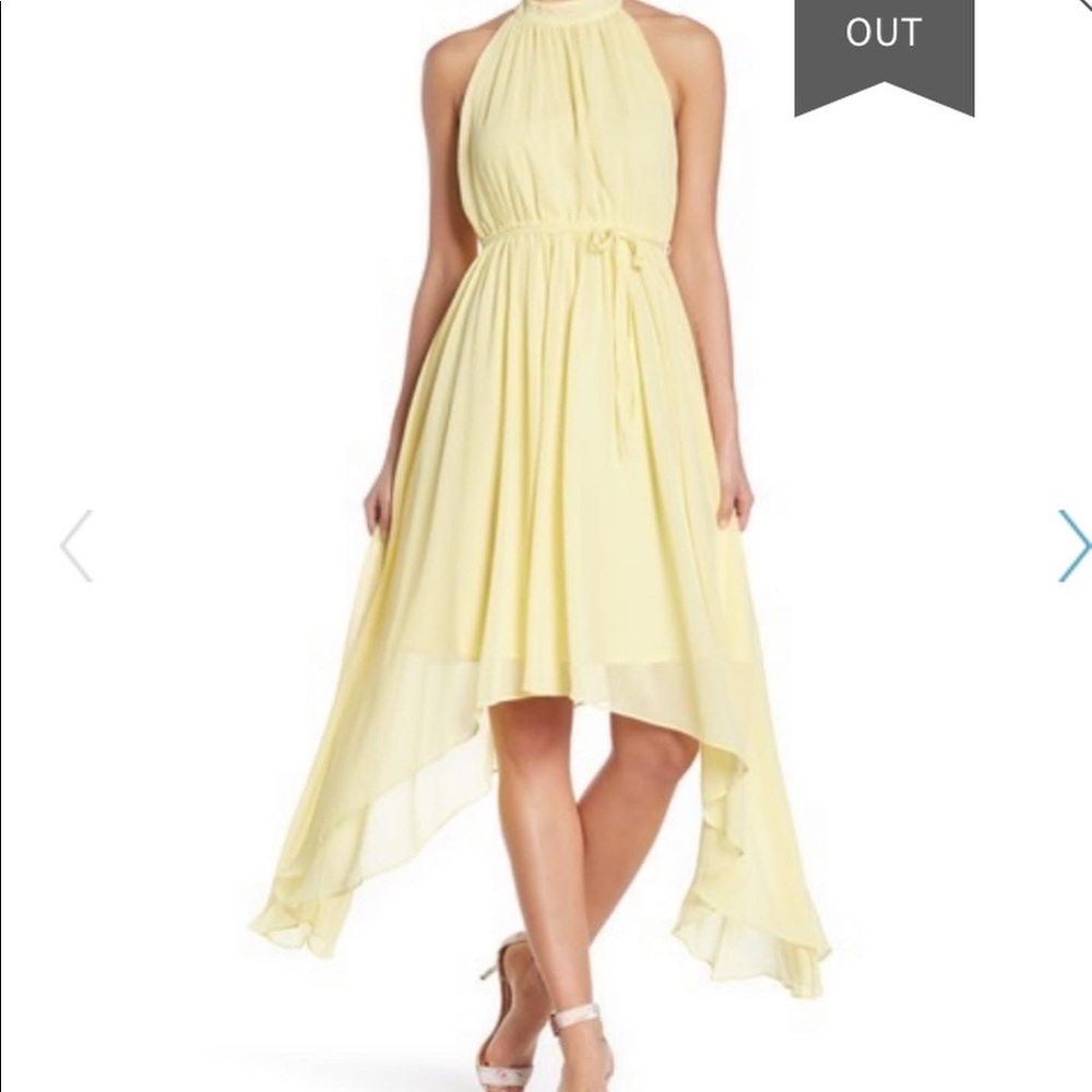 Nordstrom’s OnTwelfth Chiffon Canary YELLOW Halter LAYERED dress